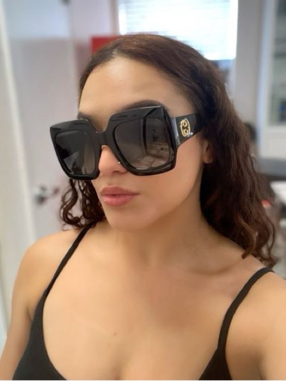 Gucci Black Oversized Square Sunglasses with Gold Logo